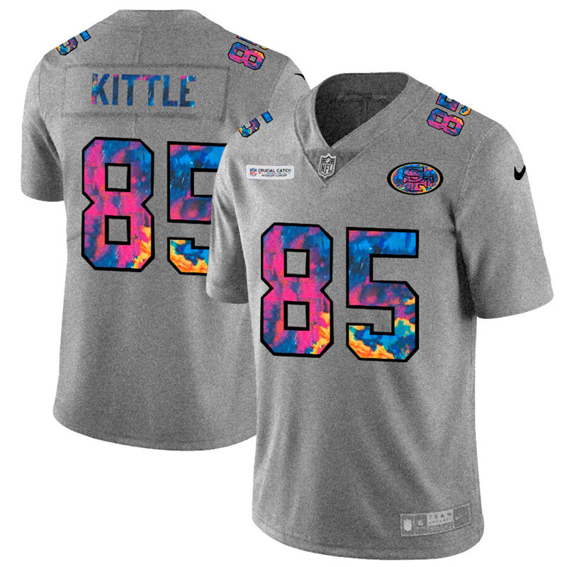 NFL San Francisco 49ers 85 George Kittle Men Nike MultiColor 2020  Crucial Catch  Jersey Grey